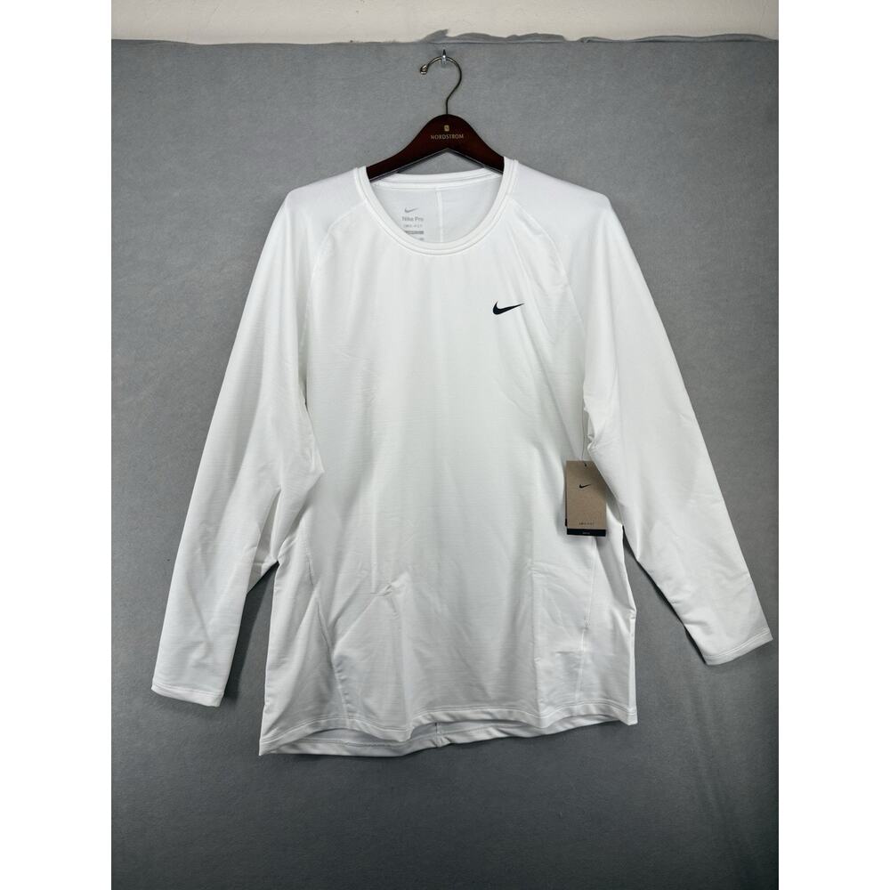 Nike Pro Mens Shirt 2XL White Long Sleeve Base Layer Dri Fit Slim CU6740 NWT